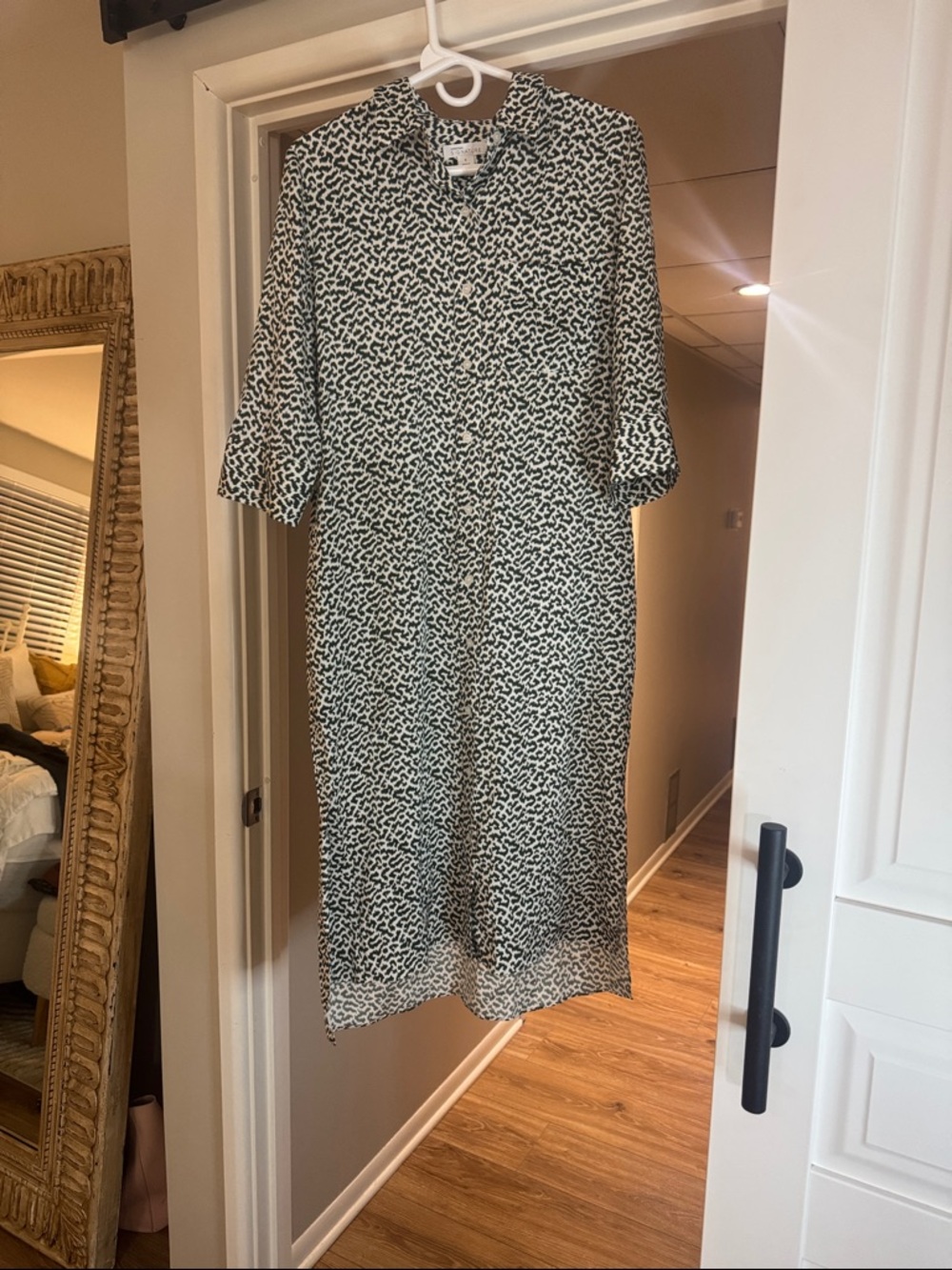 Nordstrom Green and White Printed Midi Shirt Dress